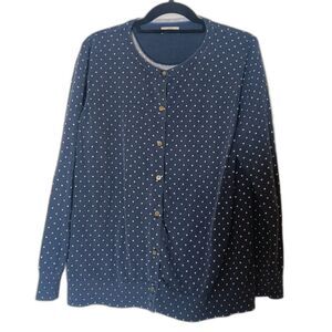 LL Bean Navy Blue Polka Dot Cardigan Women M cottage core coastal preppy